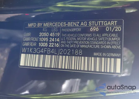 2020 Mercedes-Benz A 220 4Matic z USA, uszkodzony, nr VIN W1K3G4FB4LJ202188